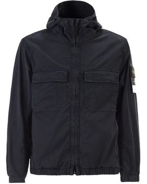 Stone Island Jacket With Hood And Drip Guard - Blue