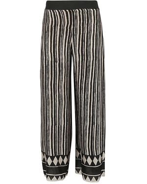 OBIDI Gestreepte Zijden Broek - Naturel