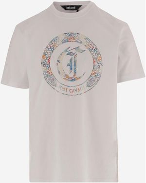 Just Cavalli Cotton T Shirt With Print - Gray