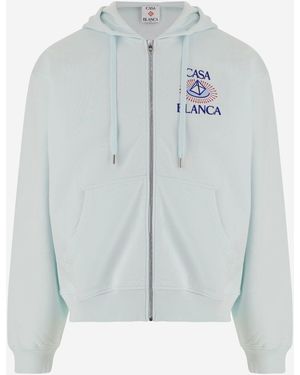 CASABLANCA Cotton Hoodie With Logo Organic Sweatshirts - Blue
