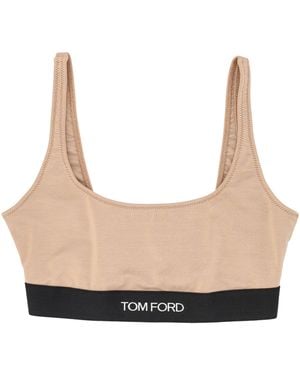 Tom Ford Signature Stretch Modal Tank With Jacquard Logo Band And Zigzag Stitch Detail - White