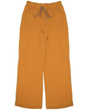 120% Lino Wide-Leg Linen Blend Drawstring Pants - Orange