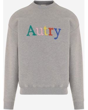 Autry Embroidered Cotton Sweatshirt - Grey