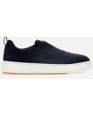 Santoni Victory Suede Slip Op Sneakers - Blauw