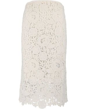 Ermanno Scervino Floral Lace Overlay Scalloped Hemline Midi Skirt - White