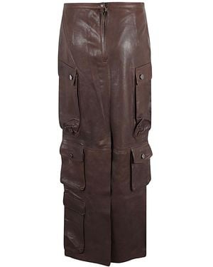 Fermas.club Leather Cargo Long Skirt - Brown