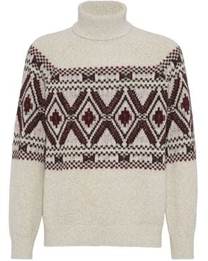 Brunello Cucinelli Rollkragenpullover Aus Jacquard - Grau