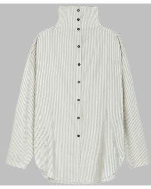 Alysi High-Neck Belted Button-Front Shirt - White