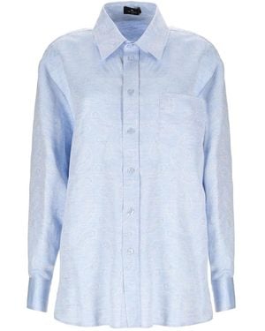 Etro Linen Shirt With Pegaso - Blue