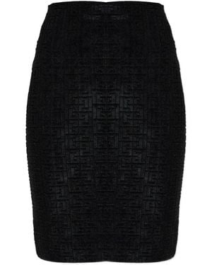 Balmain Mittellanger Bleistiftrock Mit Logo-Muster - Schwarz