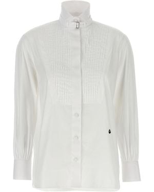 McQueen Tuxedo Cotton Poplin Shirt With Pleated Plastron - White