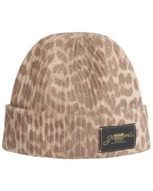 Ganni 'Leo' Multicoloured Wool Blend Beanie - Natural