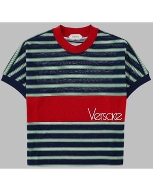Versace Multicolour Striped Cropped Cotton T-Shirt - Red