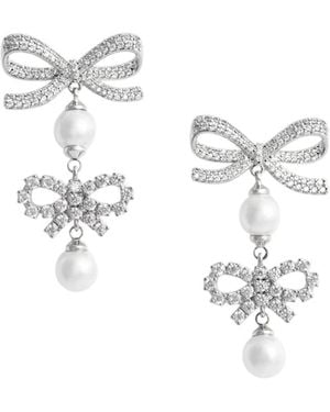 Self-Portrait Double Bow Pearl Earrings - Metallic