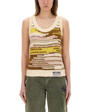 Moschino Textured Knit Top With Artistic Stripes - Multicolor