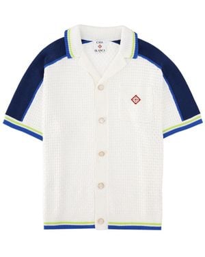 CASABLANCA Short-Sleeve Knit Button-Up Shirt - Blue