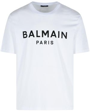 Balmain Weiße Baumwoll -T -Shirt - Grau