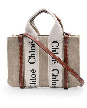 Chloé Woody Mini Linen Tote - White