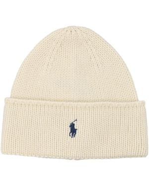 Polo Ralph Lauren Wool Knit Beanie With Embroidered Logo - Natural