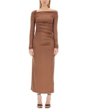 Helmut Lang Off-Shoulder Midi Dress - Brown