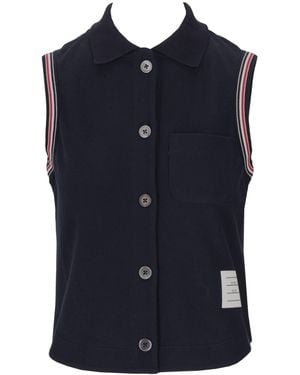 Thom Browne Mouwloos Bd-shirt Met Rwb-versiering In Klassiek Piqué - Blauw