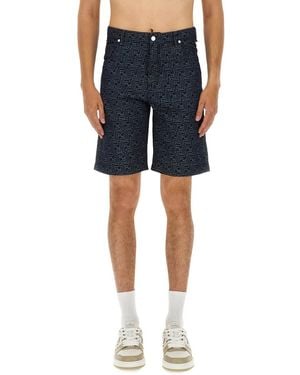 Fendi Ff Jacquard Denim Shorts - Blue