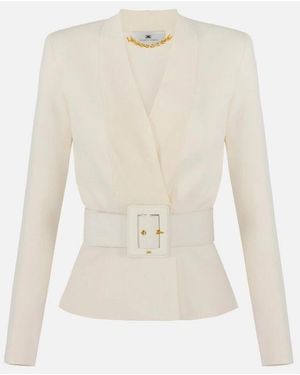 Elisabetta Franchi Strickjacke mit Gürtel - Weiß