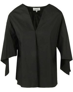 Psophia Cotton V Neck Top - Black