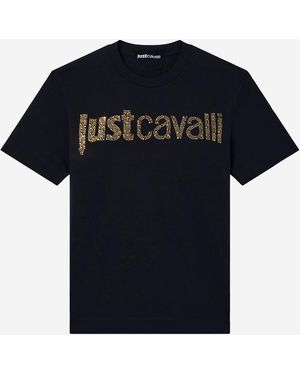 Just Cavalli Katoenen T-shirt Met Logo - Blauw