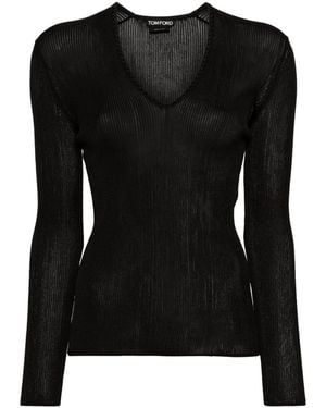 Tom Ford Sheer Fine-Ribbed Top - Black