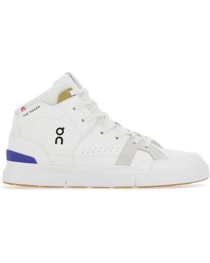 On Shoes Two Tone Synthetic Leather And Fabric The Roger Clubhouse Mid Trainers - White