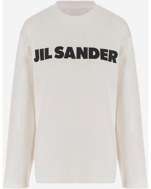 Jil Sander Maglietta A Maniche Lunghe Con Logo - Bianco