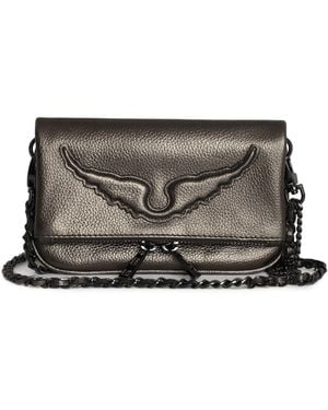 Zadig & Voltaire Rock Nano Wings Metallic Grain Bags - Grey