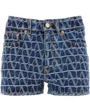 Valentino Garavani Toile Iconographe Denim Shorts - Blue