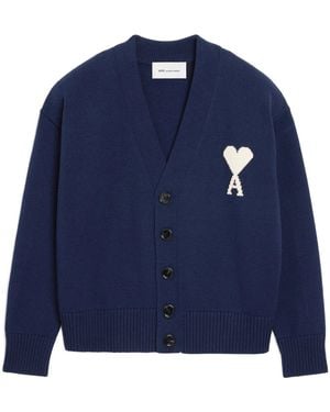 Ami Paris Cardigan With Contrasted Ami De Coeur - Blue