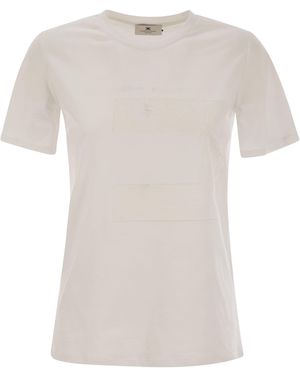 Elisabetta Franchi Jersey T-Shirt With Voile Macro Logo - White