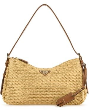 Prada Raffia Large Aimée Shoulder Bag - Metallic