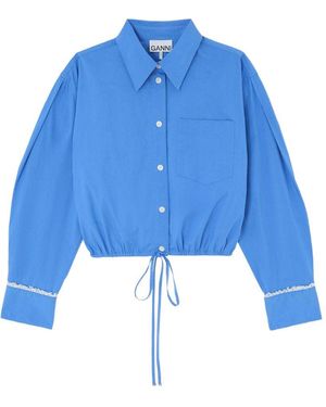 Ganni Organic Cotton Cropped Shirt - Blue