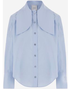Patou Baumwollbluse mit geknotetem Kragen - Blau