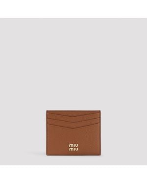 Miu Miu Miu Mini Leather Card Case, 10Cm X 8Cm X 0.5Cm - Brown