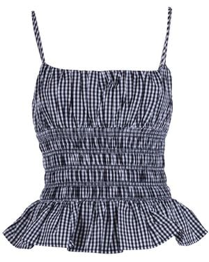 Michael Kors Gingham-Pattern Smocked Top - Blue