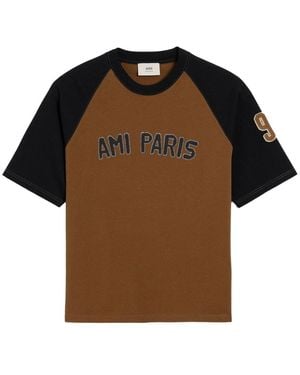 Ami Paris Cotton Colourblock T Shirt - Brown