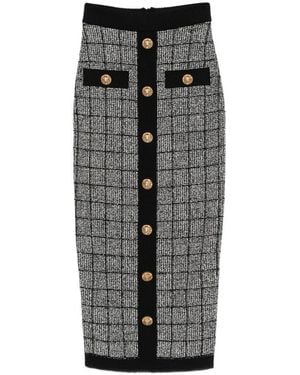 Balmain Geruite Midi-Rok - Grijs