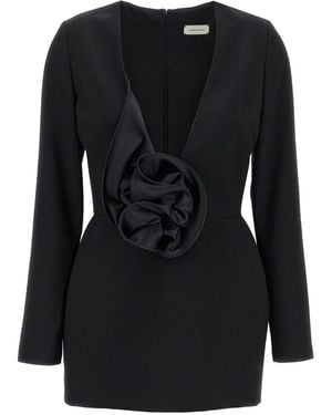 Magda Butrym Mini Wool Dress With 3D Floral Application - Black