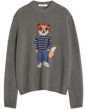 Maison Kitsuné Dressed Fox Intarsia Wool Jumper - Grey