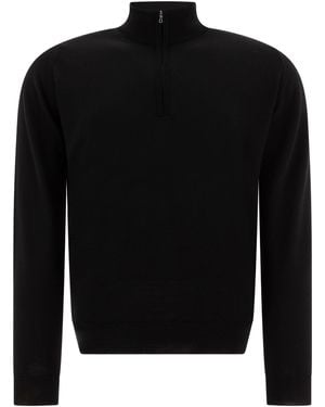 John Smedley Half-Zip Ribbed Jumper - Black