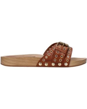 Isabel Marant Studded Leather Slide Sandal - Brown