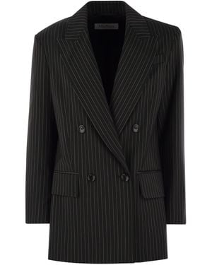 Max Mara Mattia Pinstriped Wool Double Breasted Blazer - Black