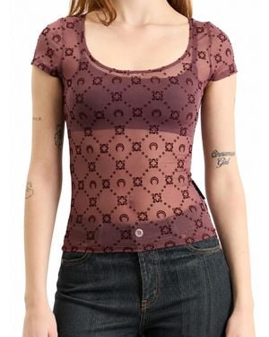 Marine Serre Moonogram Mesh Flock Ss Top Met Ronde Hals - Paars