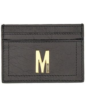 Moschino Card Holder With Plaque Leather Wallets & Purses - Black